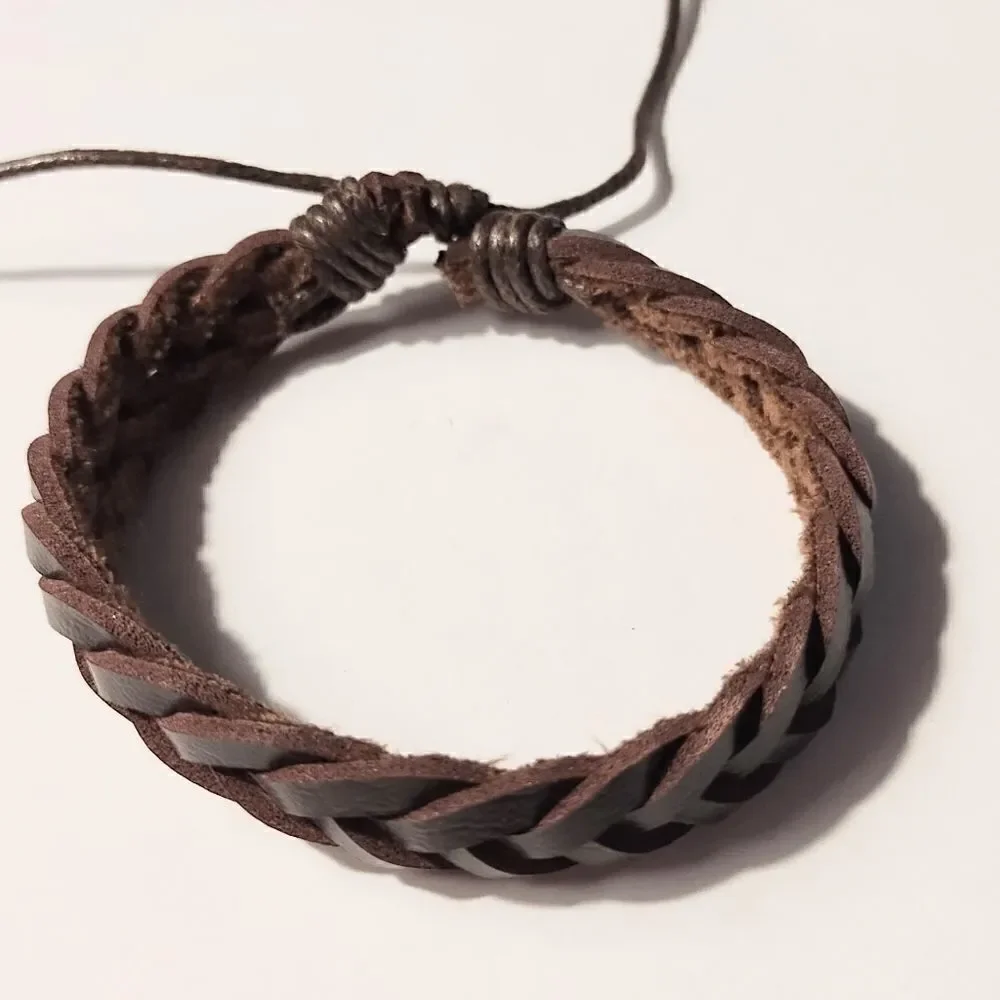 Men's bracelet leather braided brown new d56‎